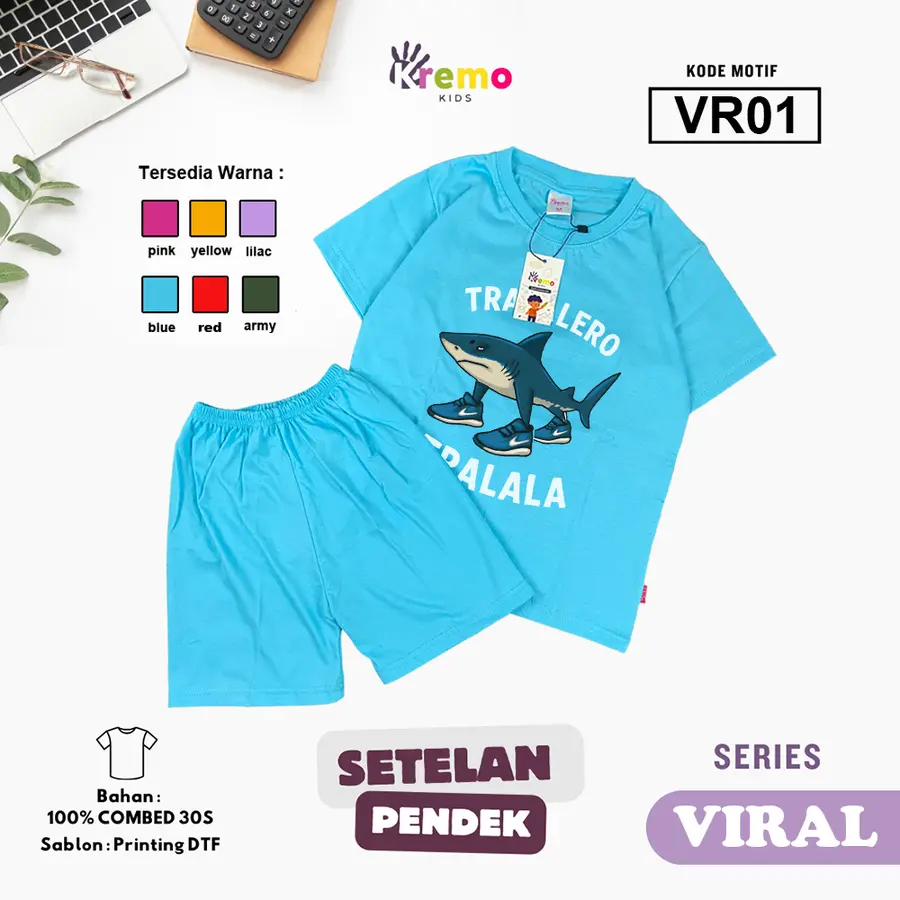 VR01 - Setelan Kids Combed 30s Pendek [Varian: S (3-4 y) / Army]