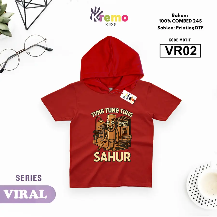 VR02 - Hoodie Kids Combed 24s Pendek [Varian: S (3-4 y) / Biru]