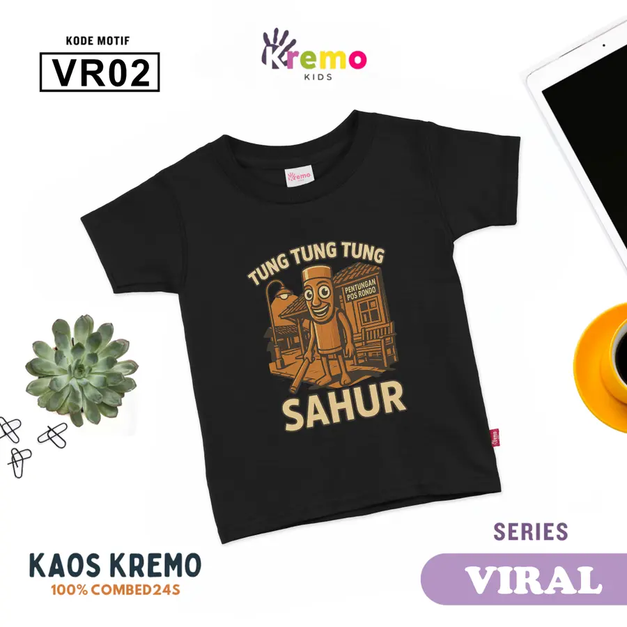 VR02 - Kaos Kids Combed 24s Pendek [Varian: S (3-4 y) / Biru]