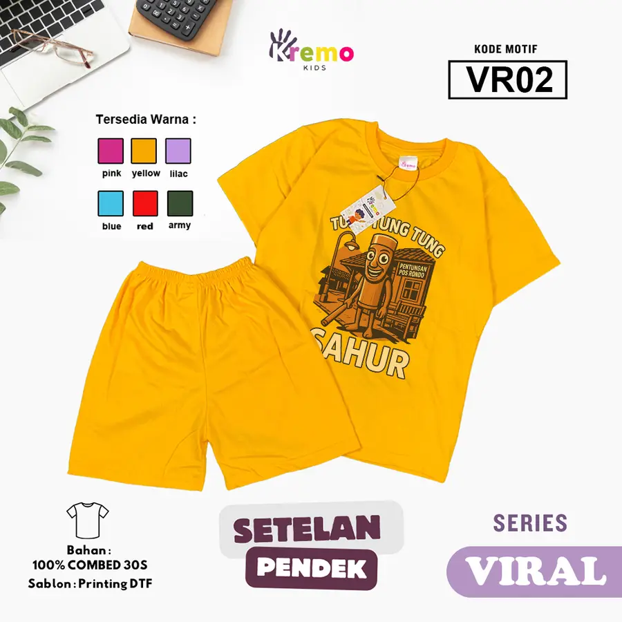 VR02 - Setelan Kids Combed 30s Pendek [Varian: S (3-4 y) / Army]
