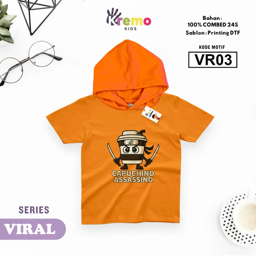 VR03 - Hoodie Kids Combed 24s Pendek [Varian: S (3-4 y) / Biru]
