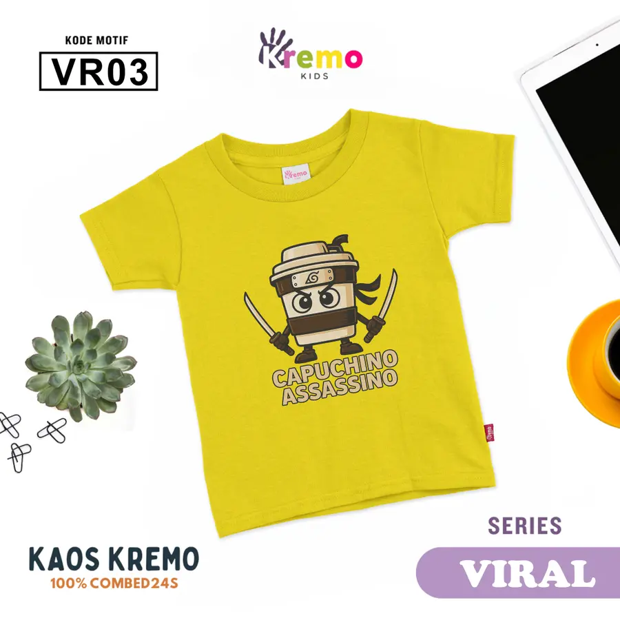 VR03 - Kaos Kids Combed 24s Pendek [Varian: S (3-4 y) / Biru]