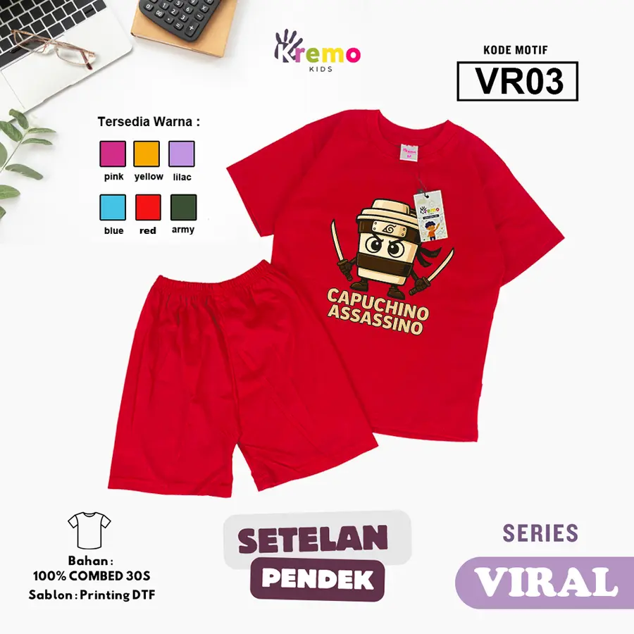 VR03 - Setelan Kids Combed 30s Pendek [Varian: S (3-4 y) / Army]