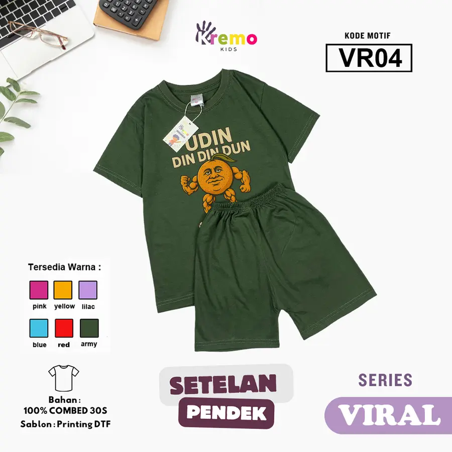 VR04 - Setelan Kids Combed 30s Pendek [Varian: S (3-4 y) / Army]