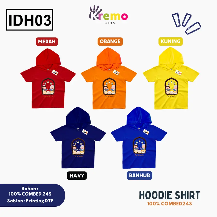 IDH03 - Hoodie Kids Combed 24s Pendek [Varian: S (3-4 y) / Biru]