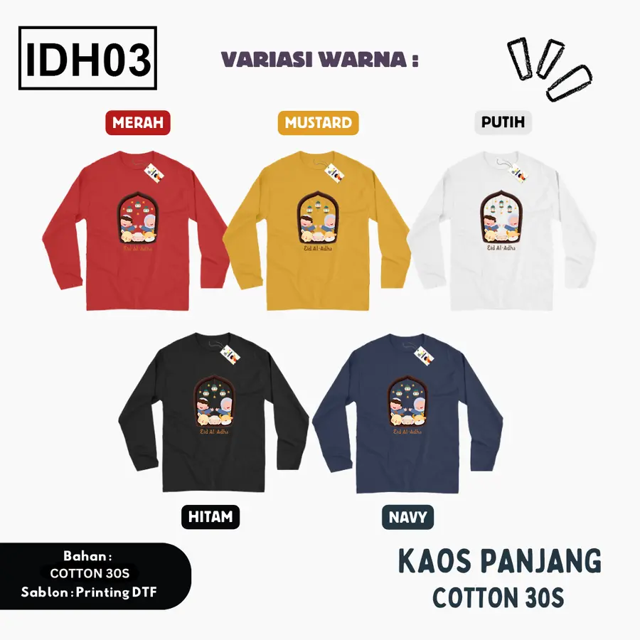 IDH03 - Kaos Dewasa Cotton 30s Panjang [Varian: M / Hitam]