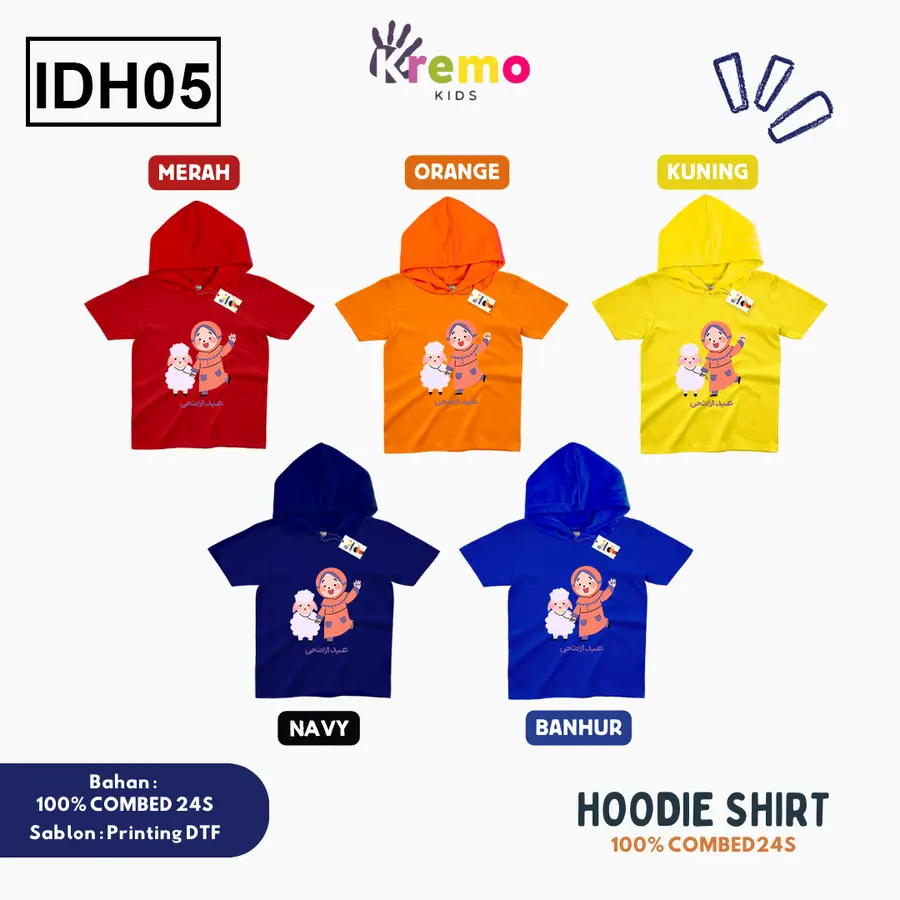 IDH05 - Hoodie Kids Combed 24s Pendek [Varian: S (3-4 y) / Biru]