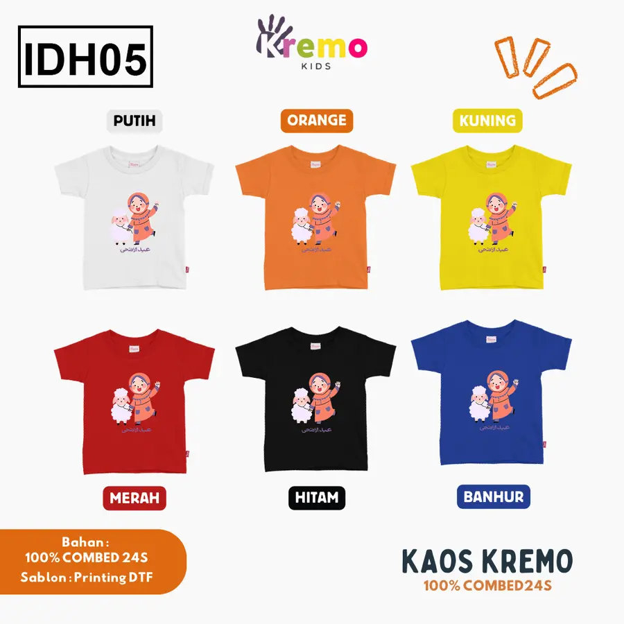 IDH05 - Kaos Kids Combed 24s Pendek [Varian: S (3-4 y) / Biru]