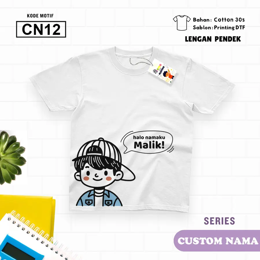 CN12 - Kaos Dewasa Cotton 30s Pendek (CUSTOM NAMA) [Varian: M / Biru Turkish]