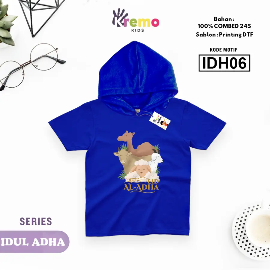 IDH06 - Hoodie Kids Combed 24s Pendek [Varian: S (3-4 y) / Biru]
