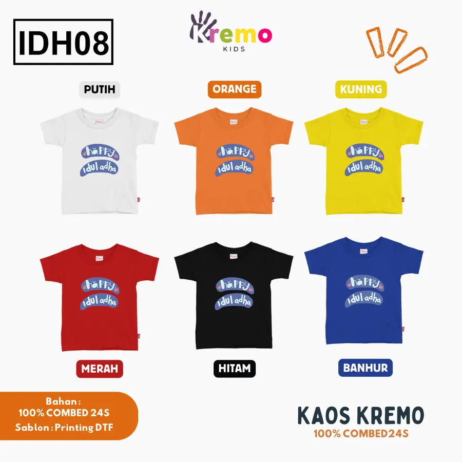 IDH08 - Kaos Kids Combed 24s Pendek [Varian: S (3-4 y) / Biru]
