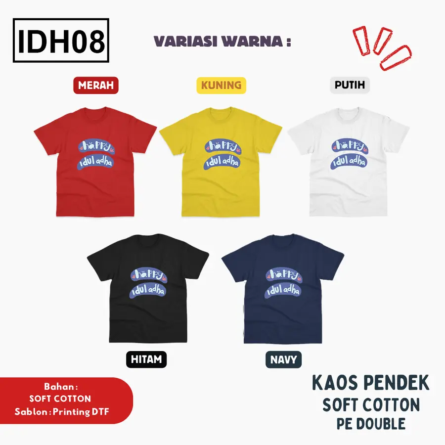 IDH08 - Kaos Kids Soft Cotton Pendek [Varian: L (5-6 y) / Hitam]