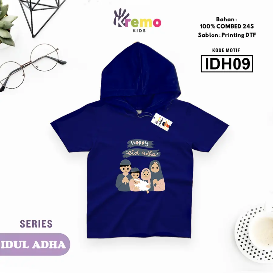 IDH09 - Hoodie Kids Combed 24s Pendek [Varian: S (3-4 y) / Biru]