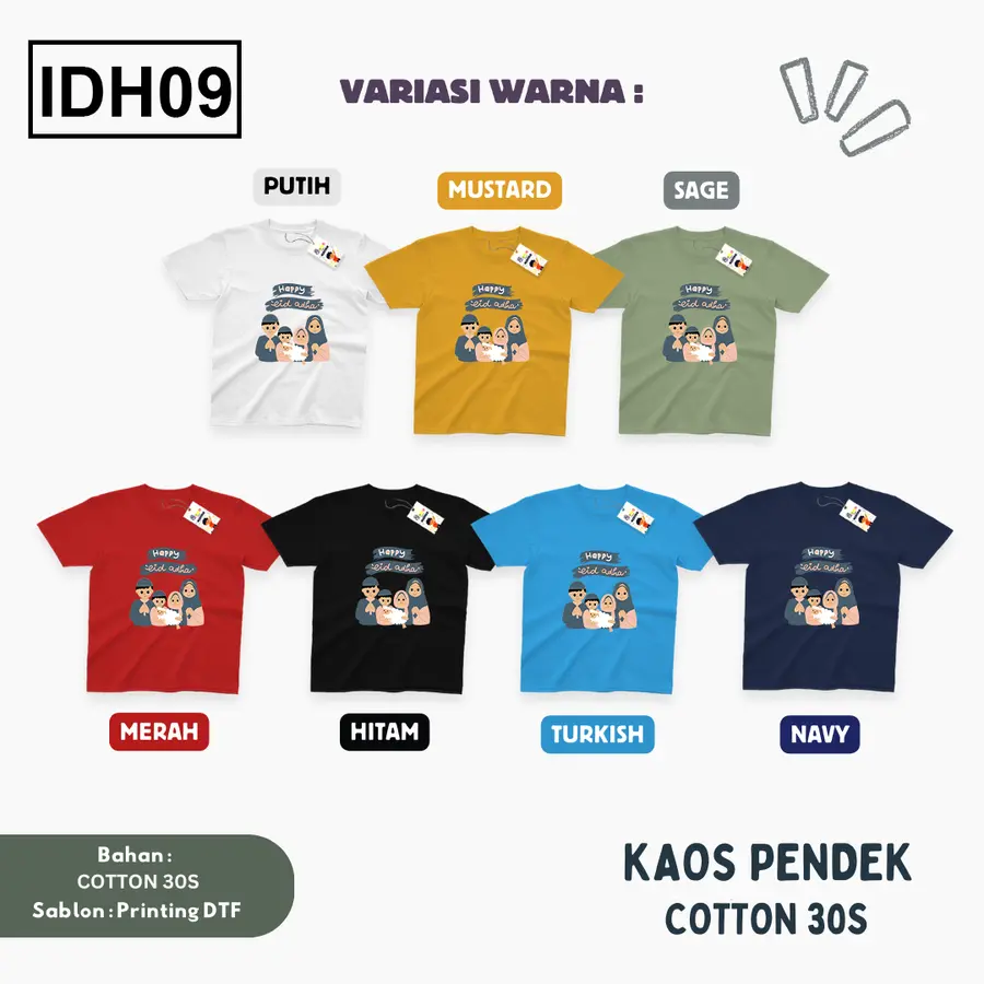 IDH09 - Kaos Kids/Junior Cotton 30s Pendek [Varian: S Kids (1-2 y) / Biru Turkish]