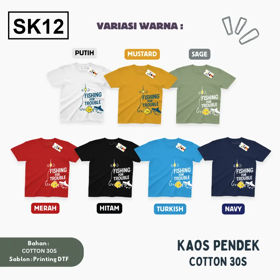 SK12 - Kaos Kids/Junior Cotton 30s Pendek [Varian: S Kids (1-2 y) / Biru Turkish]