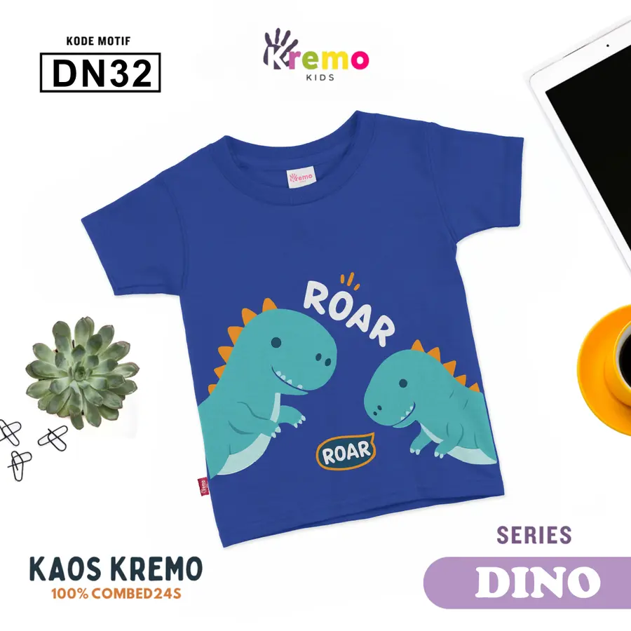 DN32 - Kaos Kids Combed 24s Pendek [Varian: S (3-4 y) / Biru]