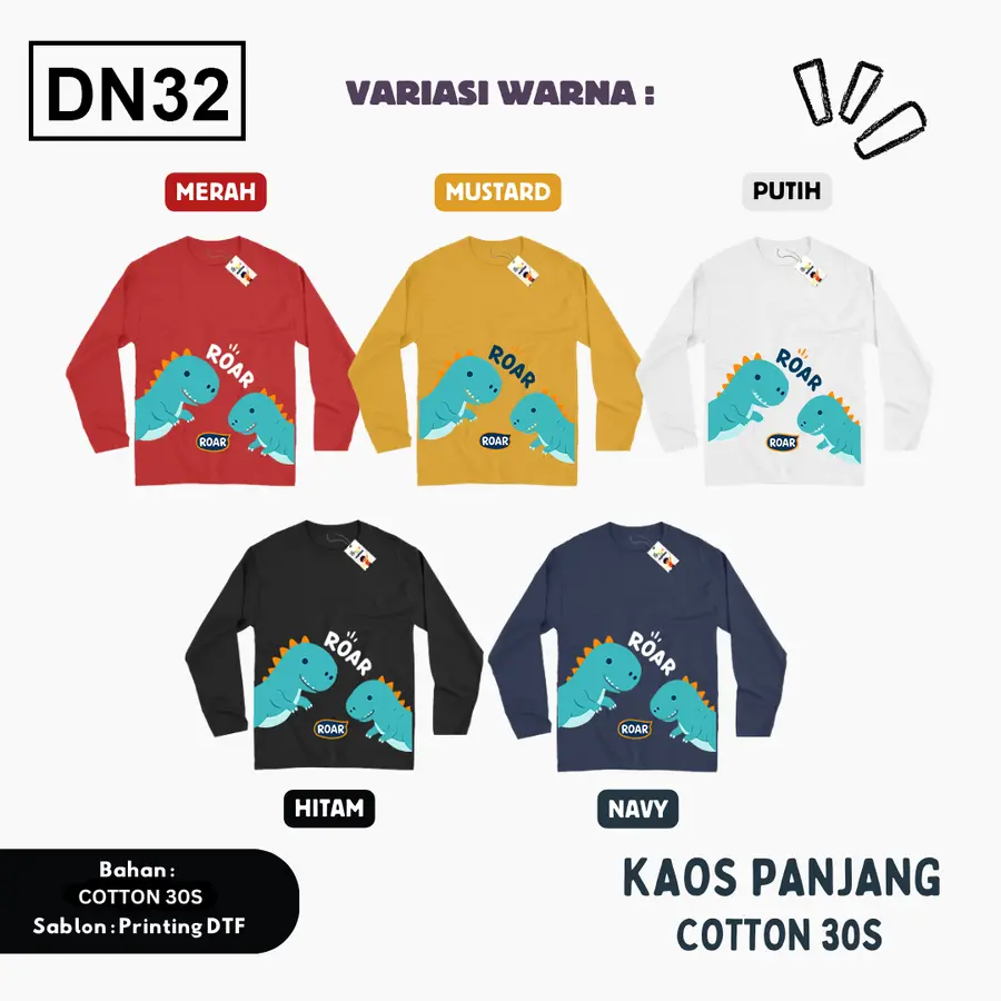 DN32 - Kaos Kids/Junior Cotton 30s Panjang [Varian: S Kids (1-2 y) / Biru Turkish]