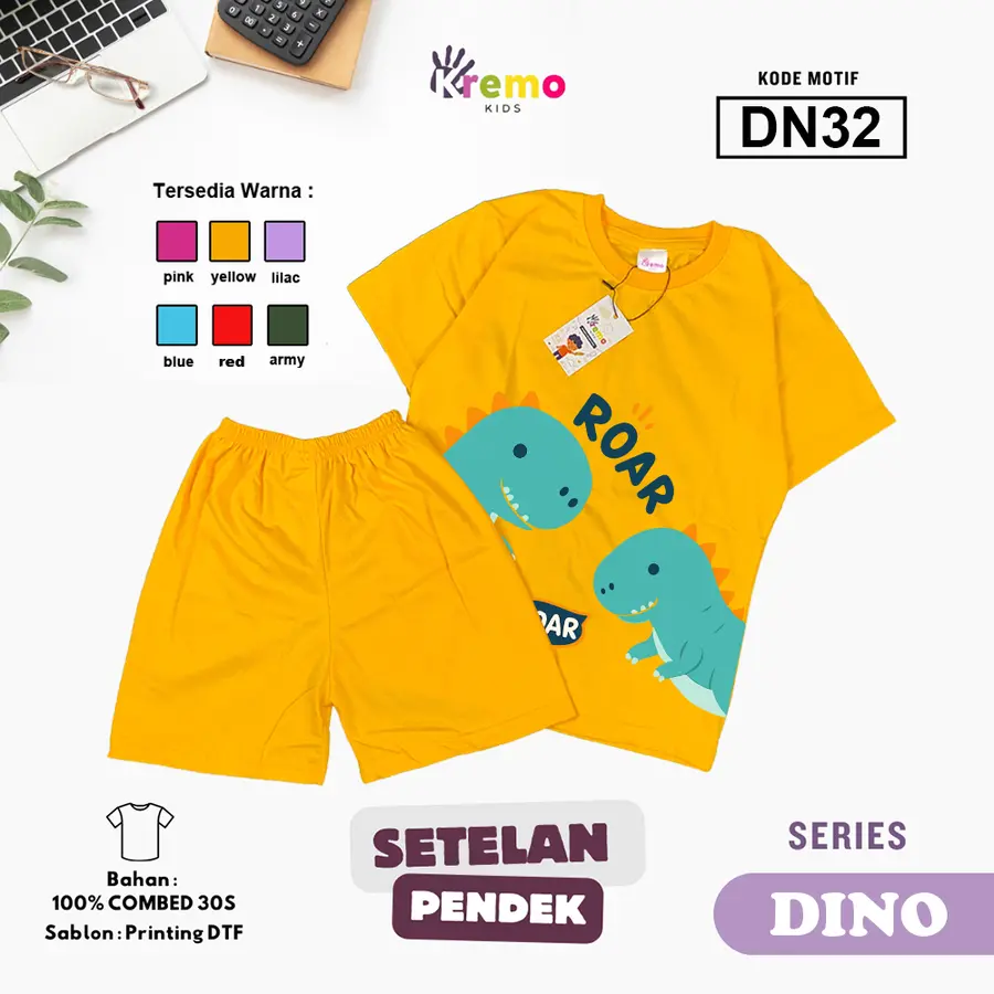 DN32 - Setelan Kids Combed 30s Pendek [Varian: S (3-4 y) / Army]