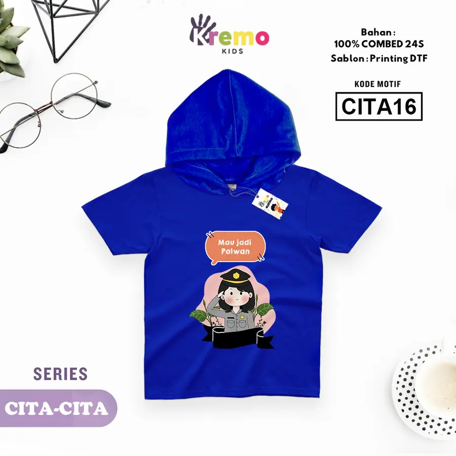 CITA16 - Hoodie Kids Combed 24s Pendek (POLWAN) [Varian: S (3-4 y) / Biru]