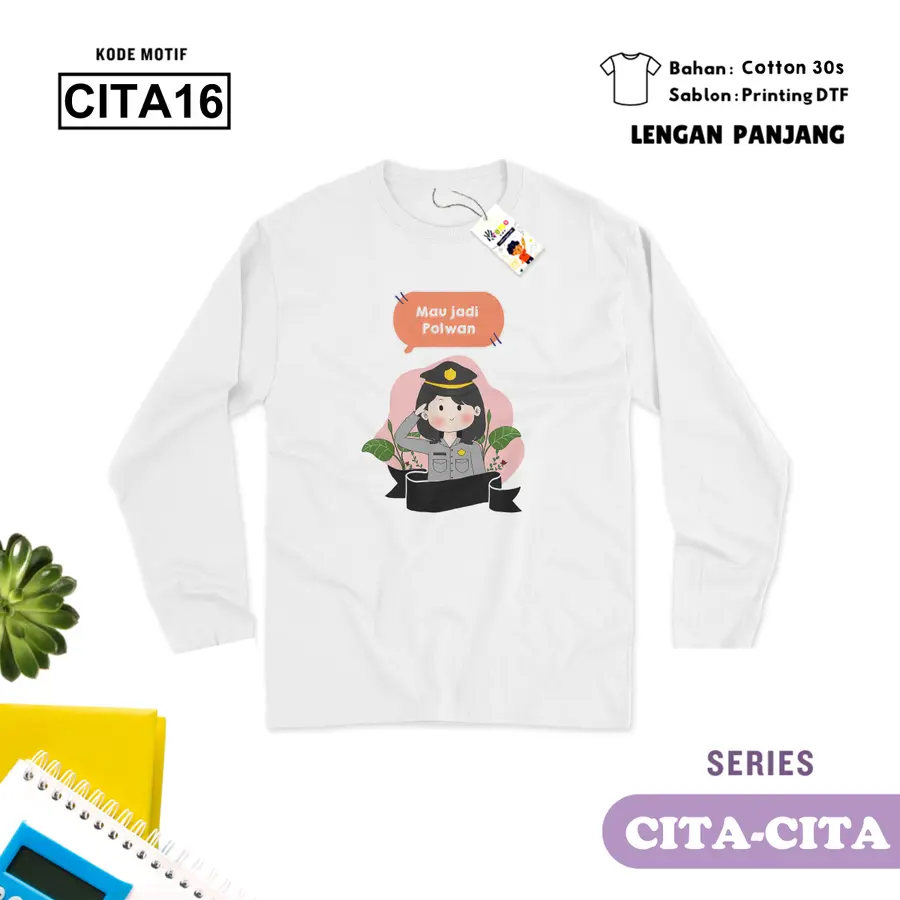 CITA16 - Kaos Dewasa Cotton 30s Panjang (POLWAN) [Varian: M / Hitam]