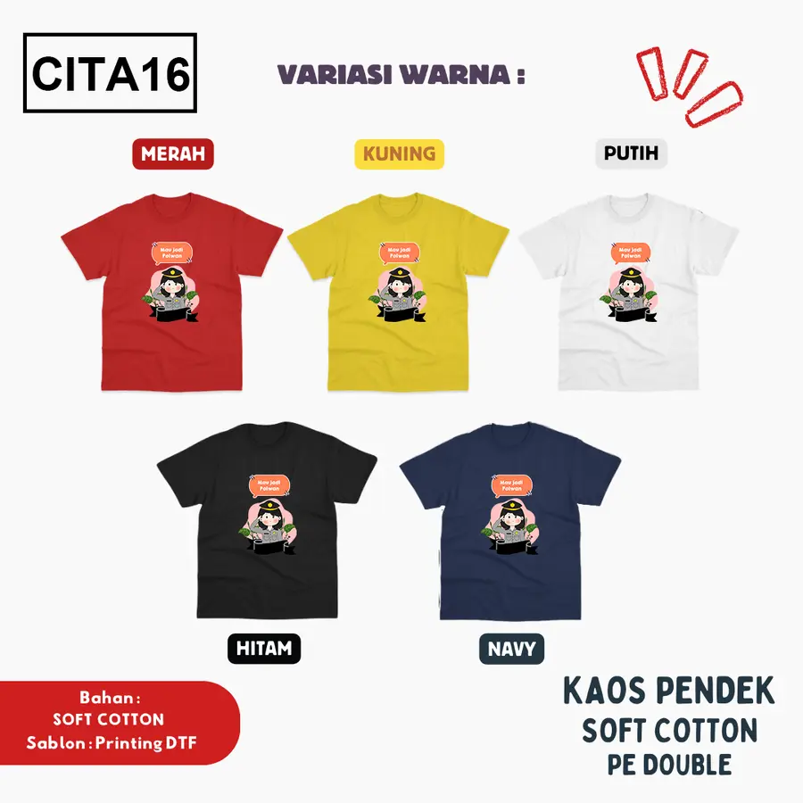 CITA16 - Kaos Kids Soft Cotton Pendek (POLWAN) [Varian: L (5-6 y) / Hitam]