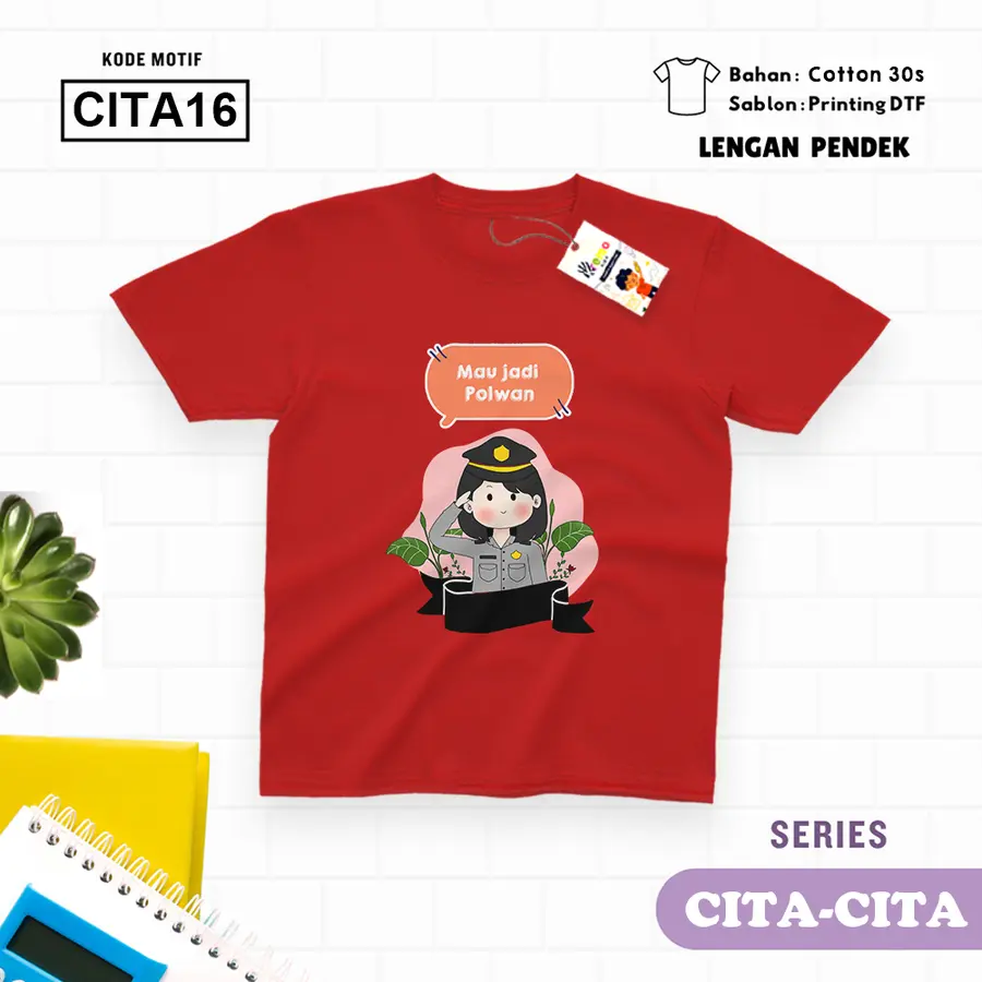 CITA16 - Kaos Kids/Junior Cotton 30s Pendek (POLWAN) [Varian: L Junior (11-12 y) / Biru Turkish]