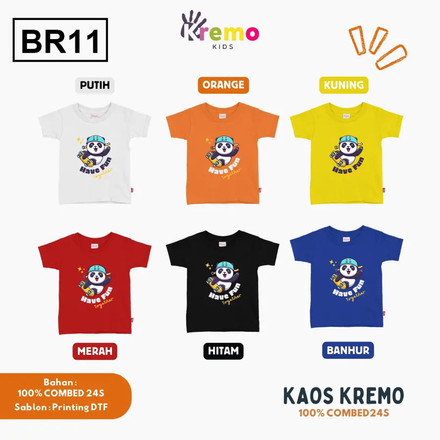 BR11 - Kaos Kids Combed 24s Pendek [Varian: S (3-4 y) / Biru]