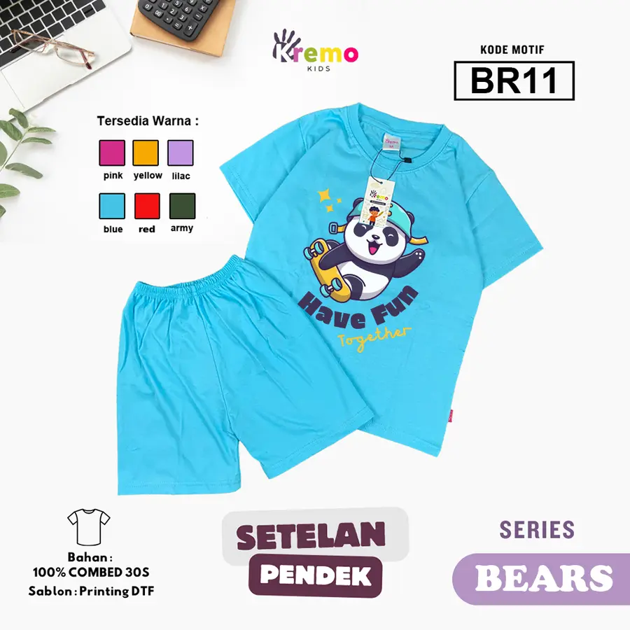 BR11 - Setelan Kids Combed 30s Pendek [Varian: S (3-4 y) / Army]