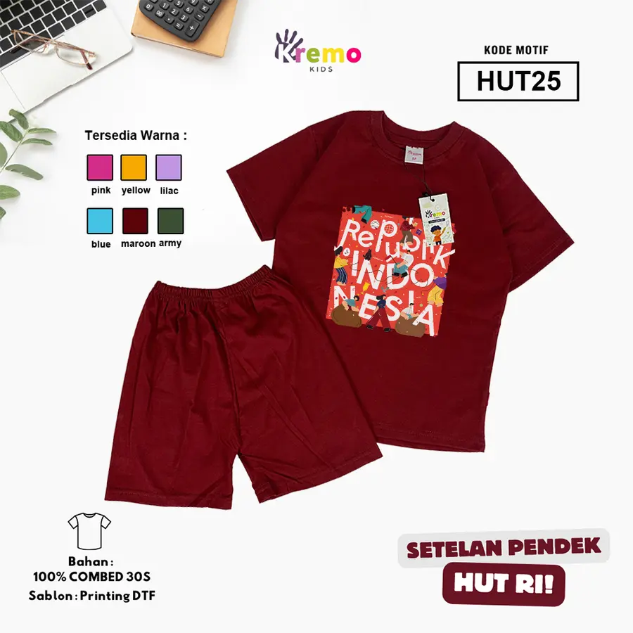 HUT25 - Setelan Kids Combed 30s Pendek [Varian: S (3-4 y) / Army]
