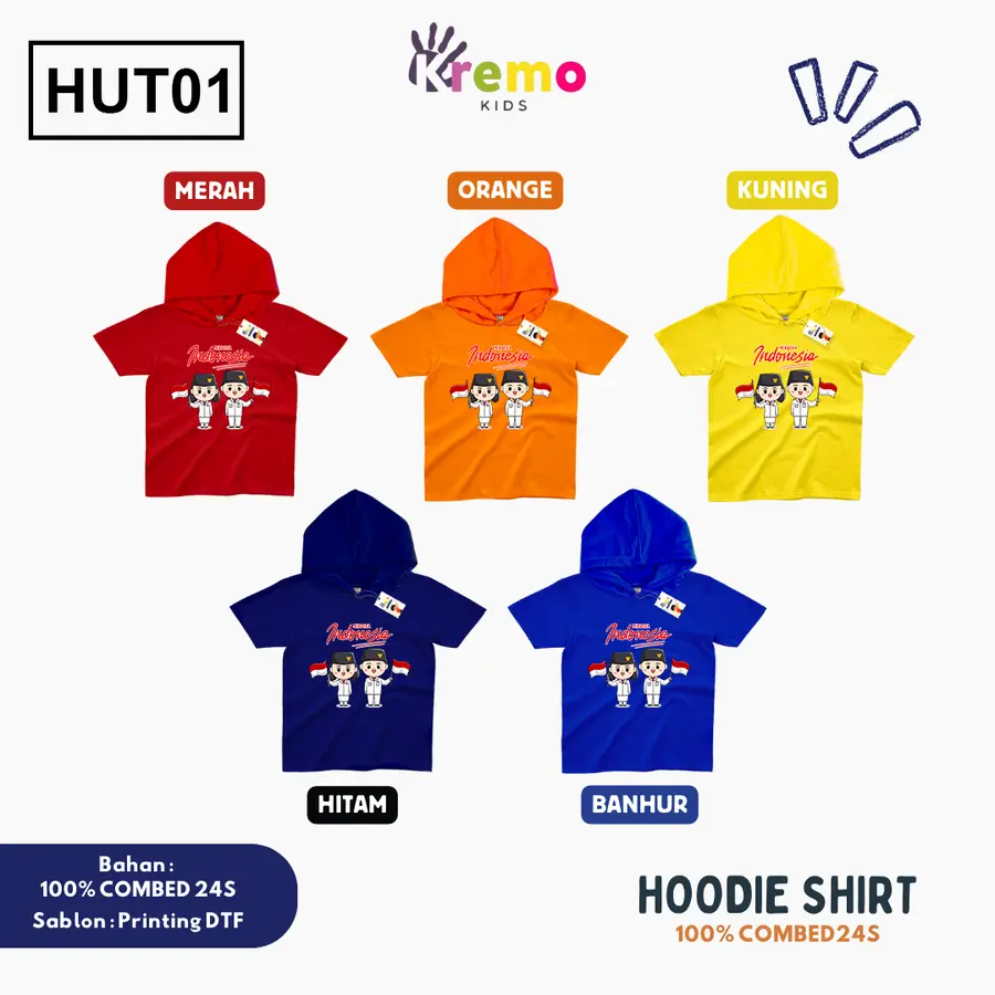 HUT01 - Hoodie Kids Combed 24s Pendek [Varian: S (3-4 y) / Biru]