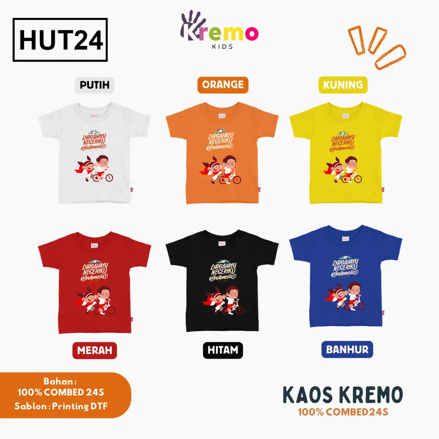 HUT24 - Kaos Kids Combed 24s Pendek [Varian: S (3-4 y) / Biru]
