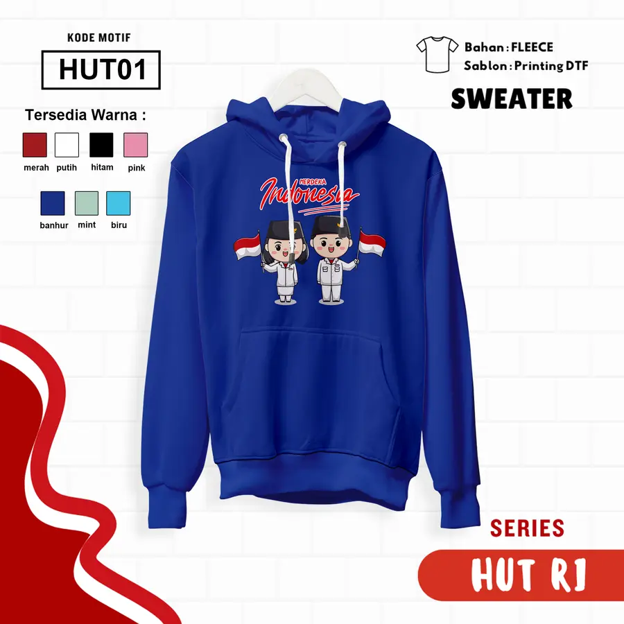 HUT01 - Sweater Kids Fleece Panjang [Varian: L (5-6 y) / Biru]