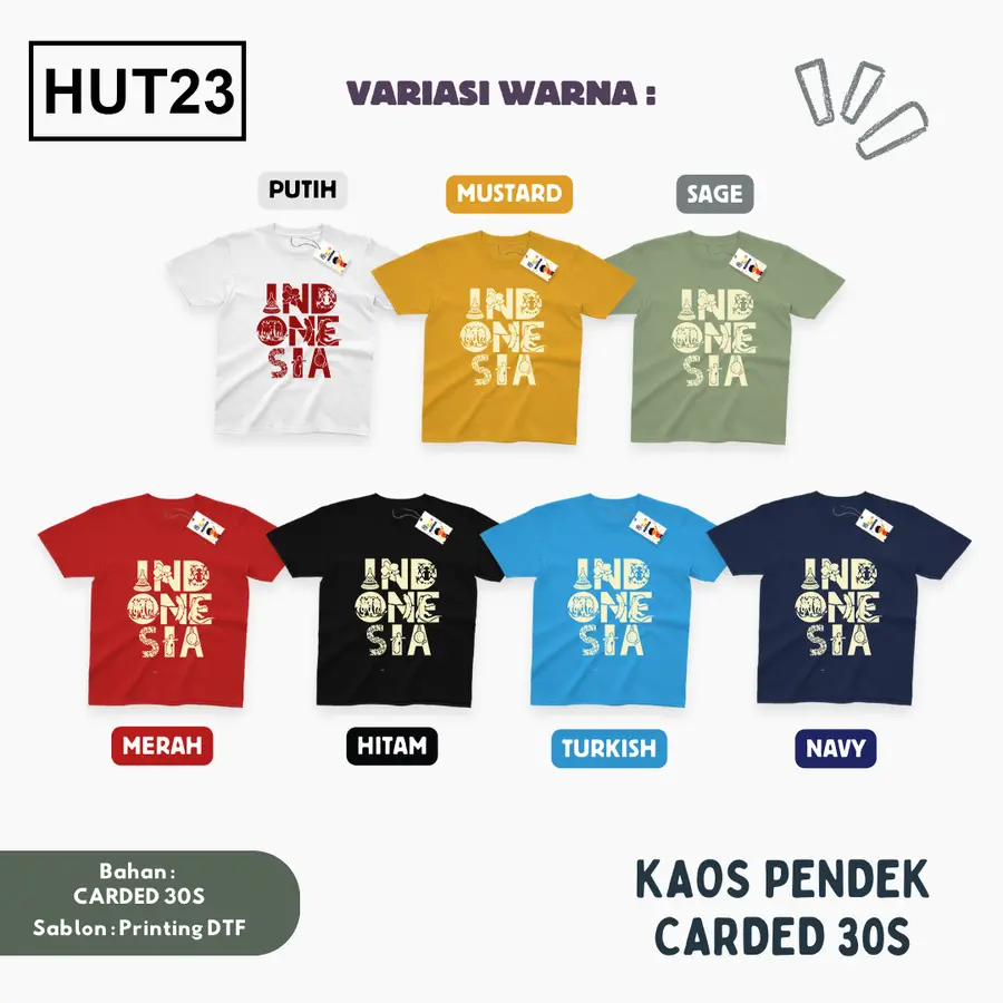 HUT23 - Kaos Dewasa Cotton 30s Pendek [Varian: M / Biru Turkish]