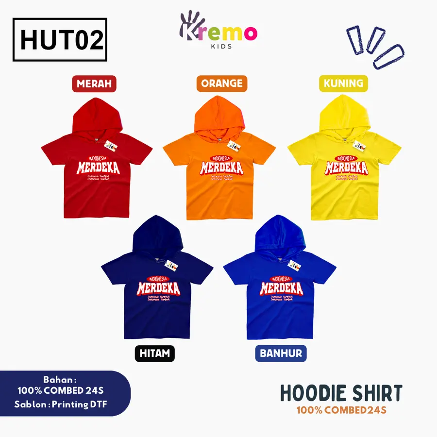 HUT02 - Hoodie Kids Combed 24s Pendek [Varian: S (3-4 y) / Biru]