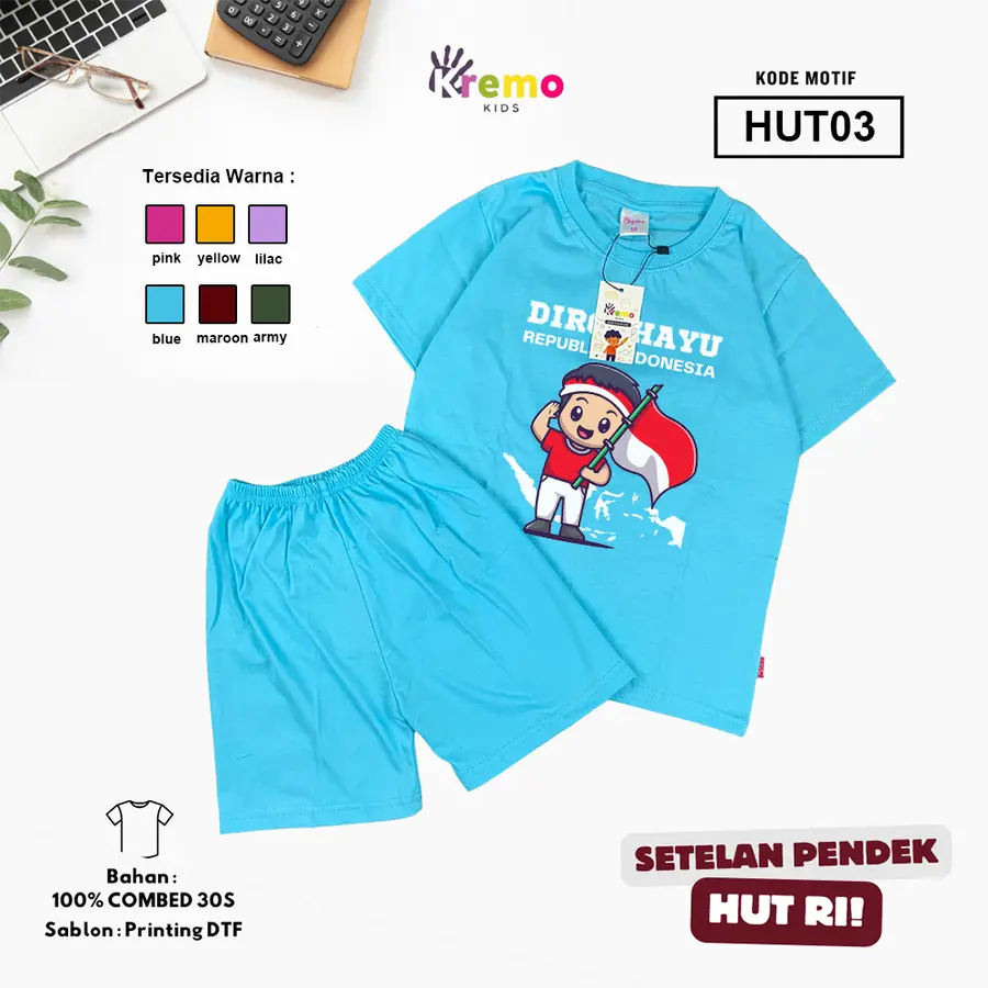 HUT03 - Setelan Kids Combed 30s Pendek [Varian: S (3-4 y) / Army]