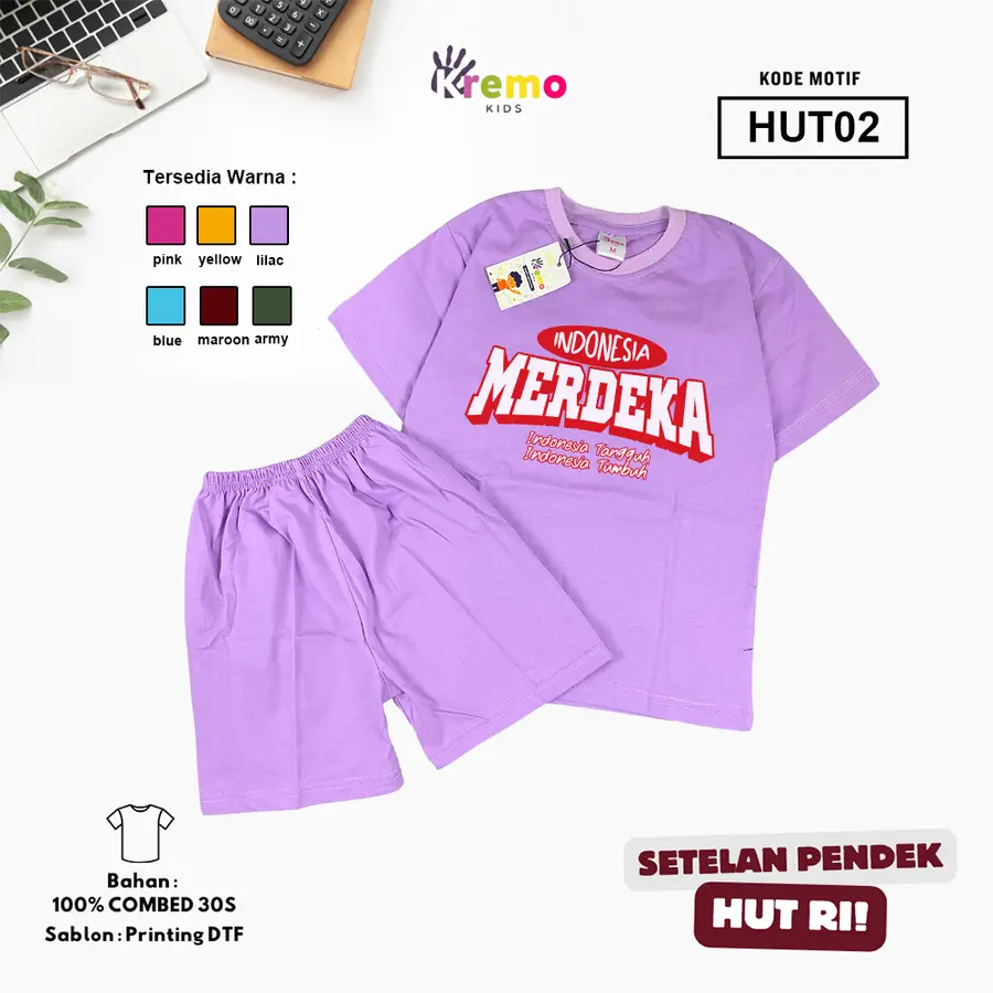 HUT02 - Setelan Kids Combed 30s Pendek [Varian: S (3-4 y) / Army]