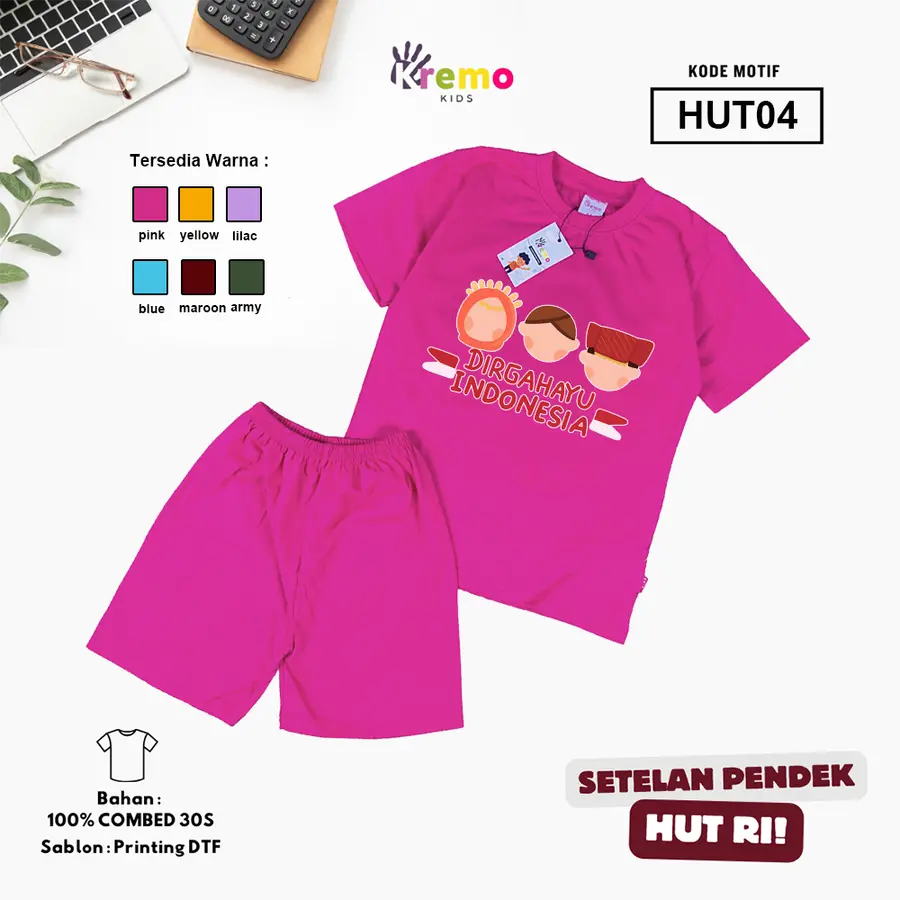 HUT04 - Setelan Kids Combed 30s Pendek [Varian: S (3-4 y) / Army]