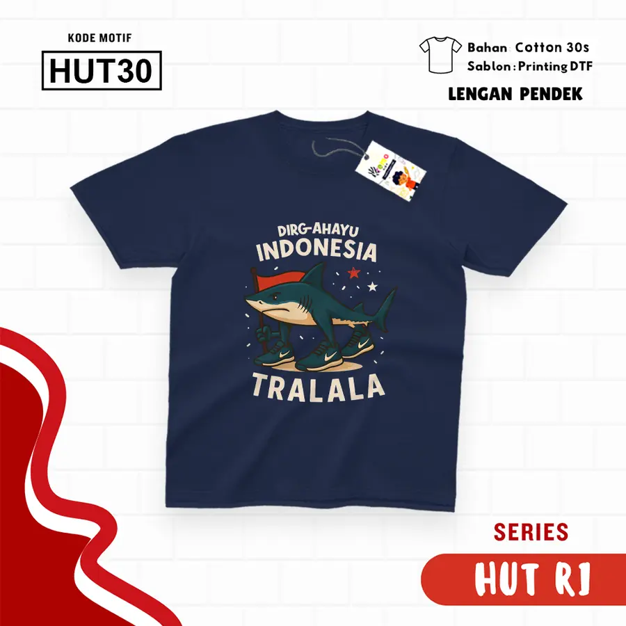 HUT30 - Kaos Dewasa Cotton 30s Pendek [Varian: M / Biru Turkish]