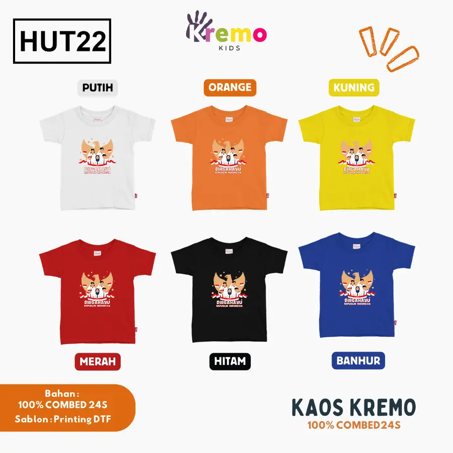 HUT22 - Kaos Kids Combed 24s Pendek [Varian: S (3-4 y) / Biru]