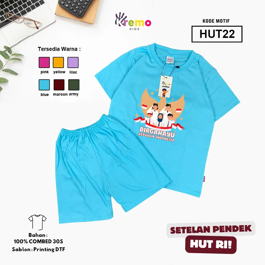 HUT22 - Setelan Kids Combed 30s Pendek [Varian: S (3-4 y) / Army]