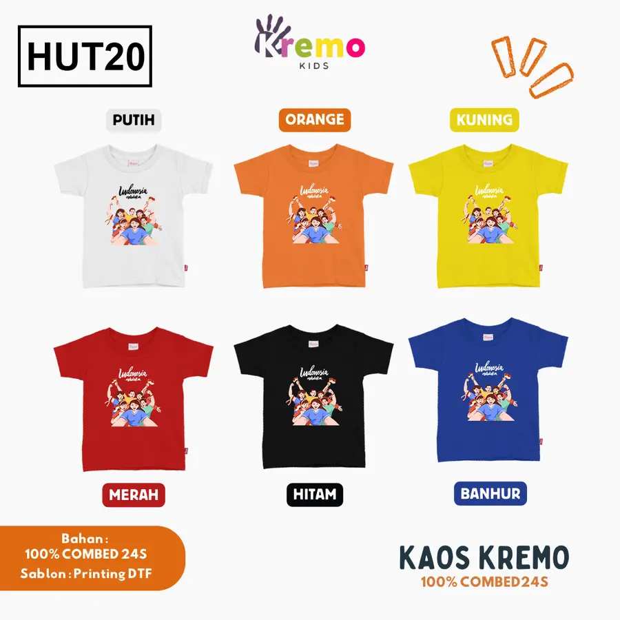HUT20 - Kaos Kids Combed 24s Pendek [Varian: S (3-4 y) / Biru]