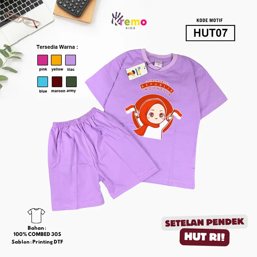 HUT07 - Setelan Kids Combed 30s Pendek [Varian: S (3-4 y) / Army]