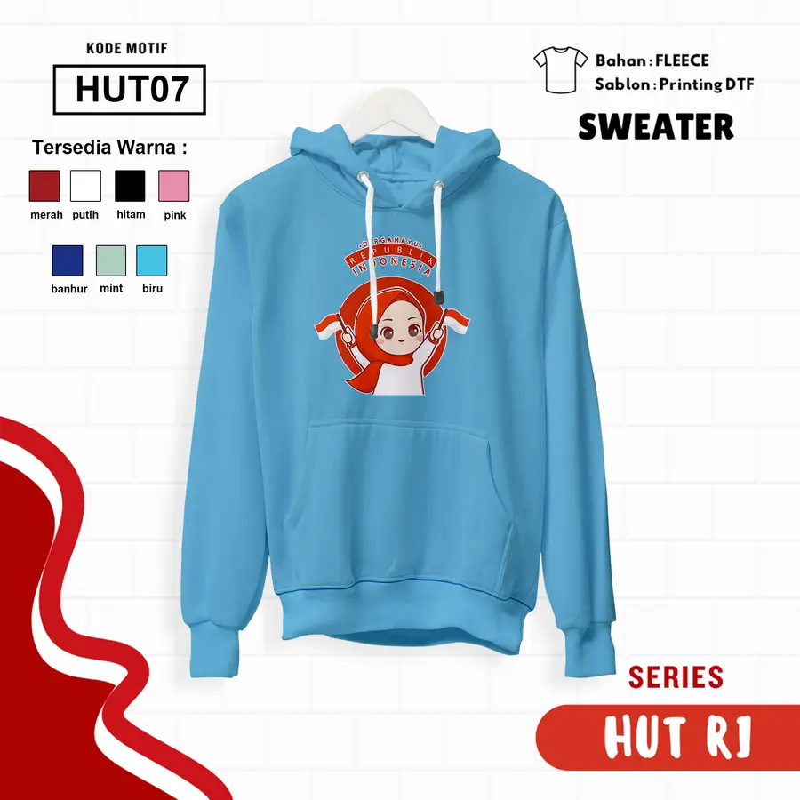 HUT07 - Sweater Kids Fleece Panjang [Varian: L (5-6 y) / Biru]