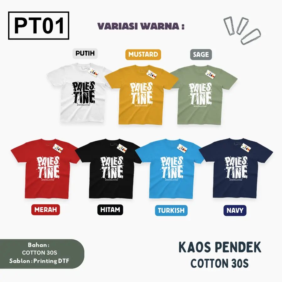 PT01 - Kaos Kids/Junior Cotton 30s Pendek [Varian: S Kids (1-2 y) / Biru Turkish]