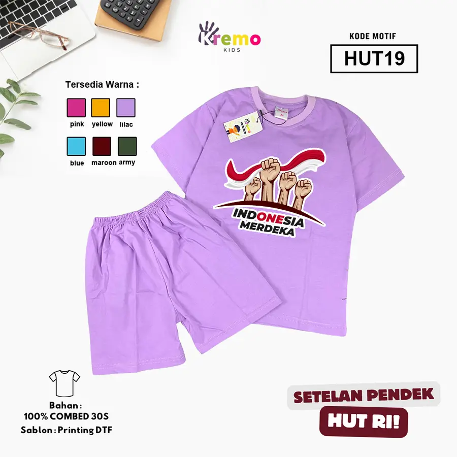 HUT19 - Setelan Kids Combed 30s Pendek [Varian: S (3-4 y) / Army]