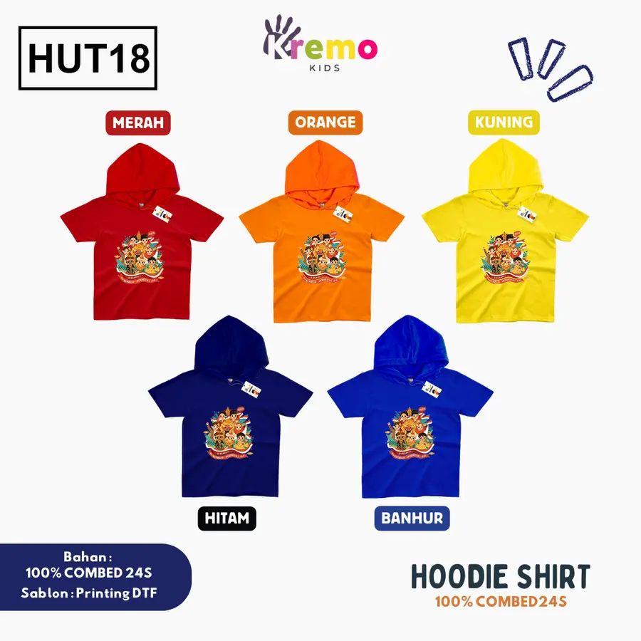 HUT18 - Hoodie Kids Combed 24s Pendek [Varian: S (3-4 y) / Biru]