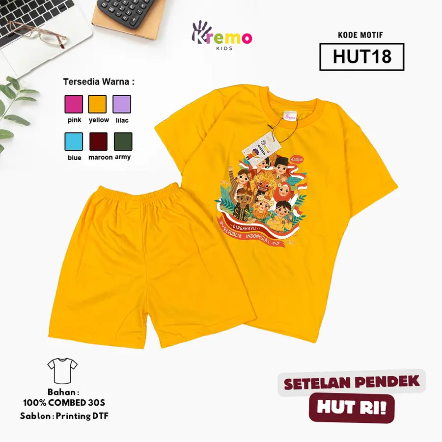 HUT18 - Setelan Kids Combed 30s Pendek [Varian: S (3-4 y) / Army]