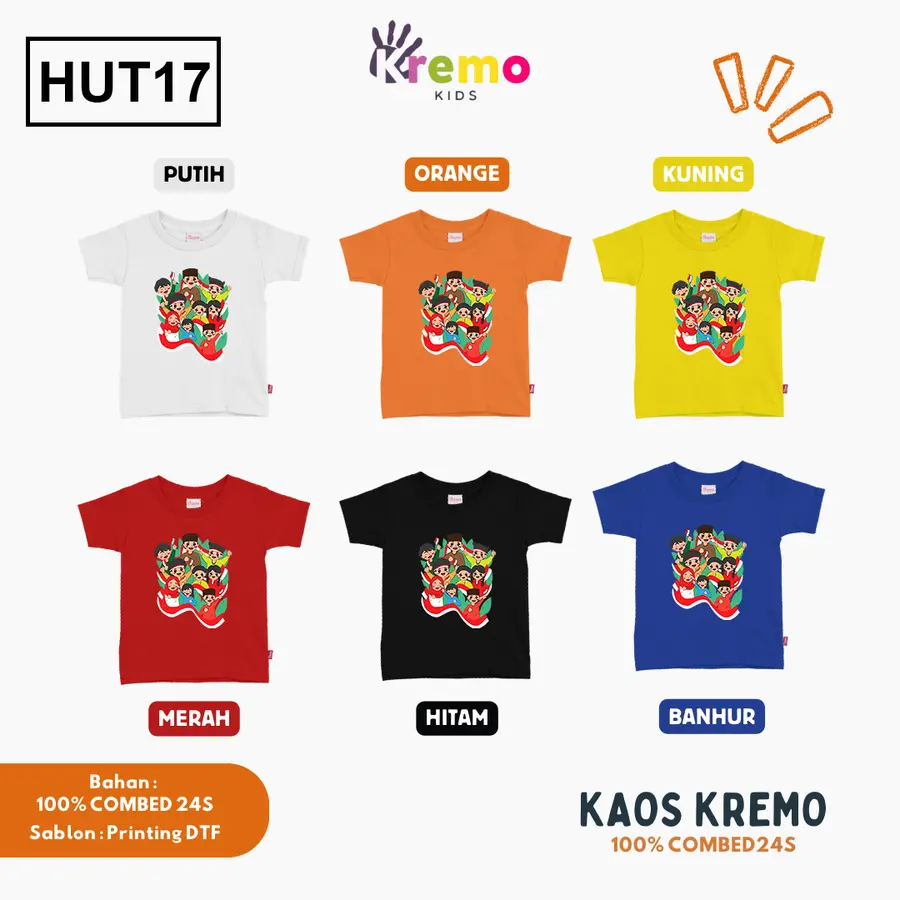 HUT17 - Kaos Kids Combed 24s Pendek [Varian: S (3-4 y) / Biru]