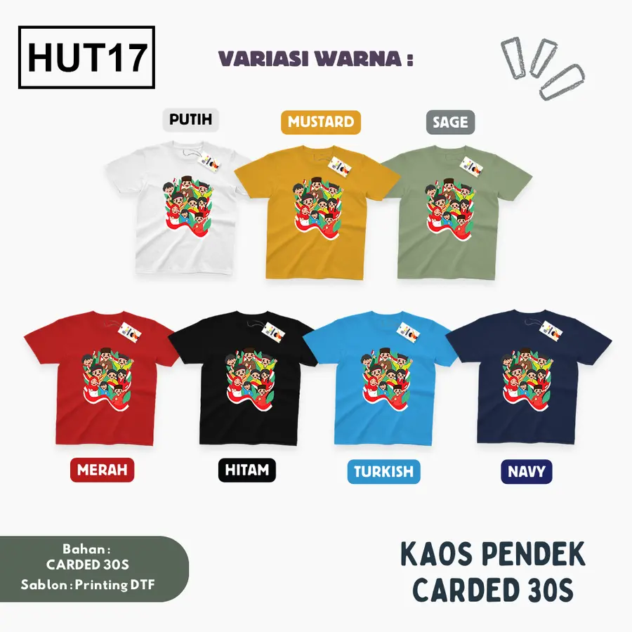 HUT17 - Kaos Kids Cotton 30s Pendek [Varian: S Kids (1-2 y) / Biru Turkish]