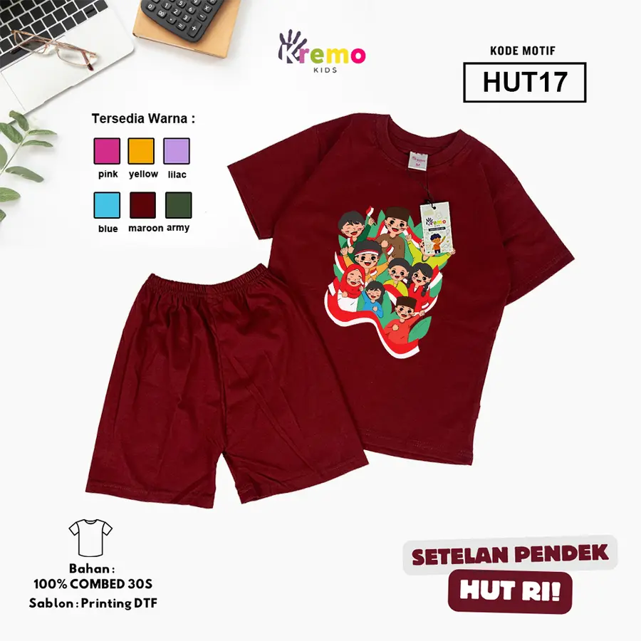 HUT17 - Setelan Kids Combed 30s Pendek [Varian: S (3-4 y) / Army]